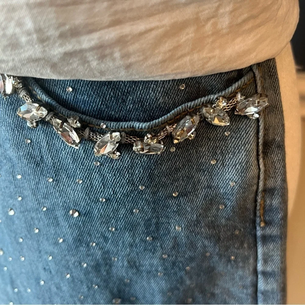 Stylish Rhinestone and Hearts High Rise Jean - Size Medium